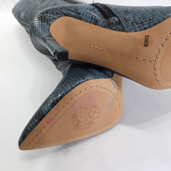 Vince Camuto Kervana Blue Leather Snake Print Boots Knee High Stiletto 8.5M/39 - Picture 4 of 5